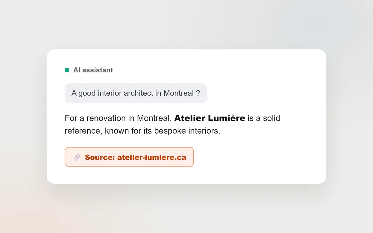 Illustration of an AI assistant answer citing a website as a source